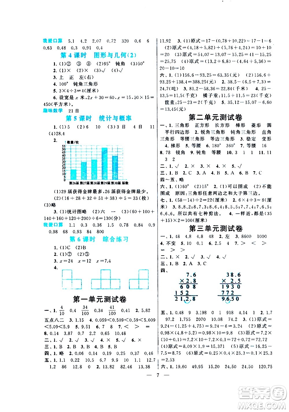 黃山書社2021啟東黃岡作業(yè)本四年級下冊數(shù)學(xué)北京師范版答案