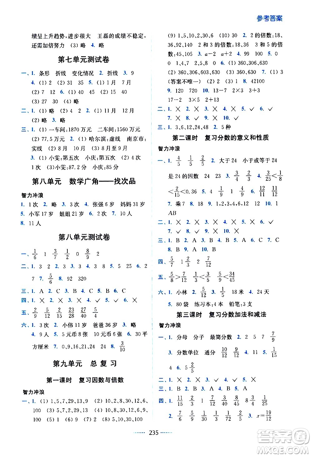 東南大學(xué)出版社2021名師點(diǎn)撥課課通教材全解析數(shù)學(xué)五年級(jí)下新課標(biāo)RJ人教版答案