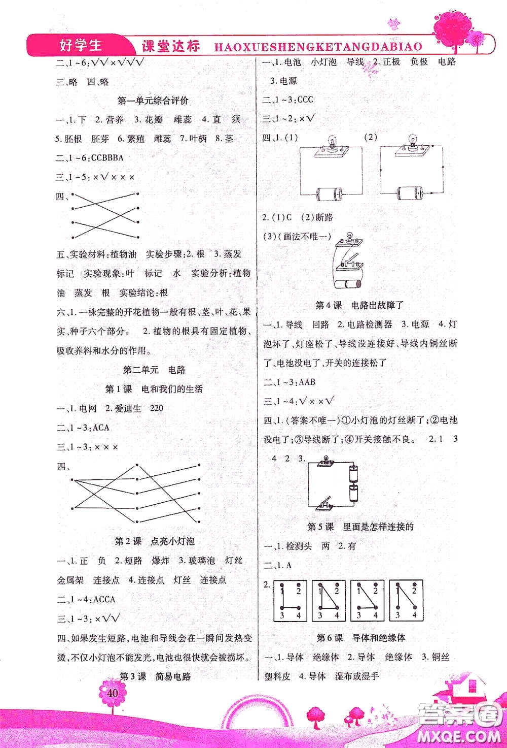 河北少年兒童出版社2021好學(xué)生課堂達(dá)標(biāo)四年級(jí)科學(xué)下冊(cè)JK版答案