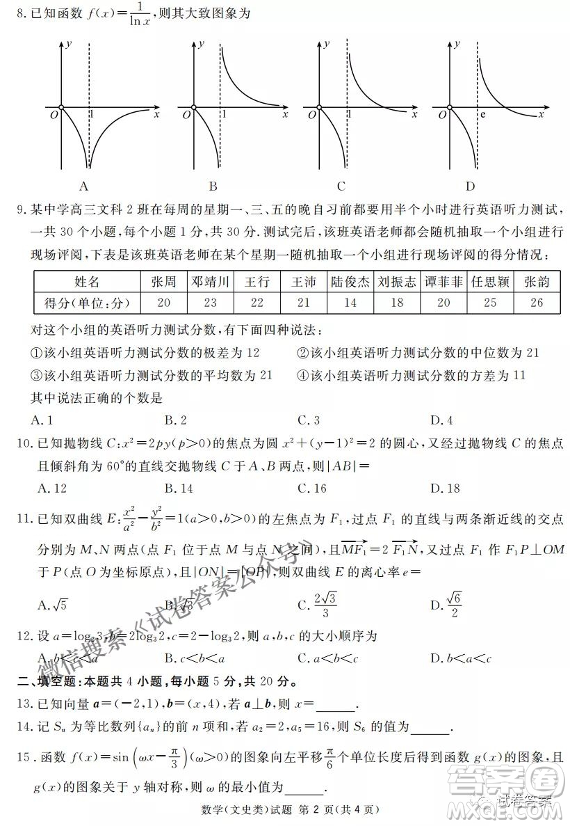 南寧市2021屆高中畢業(yè)班第一次適應(yīng)性測(cè)試文科數(shù)學(xué)試卷及答案