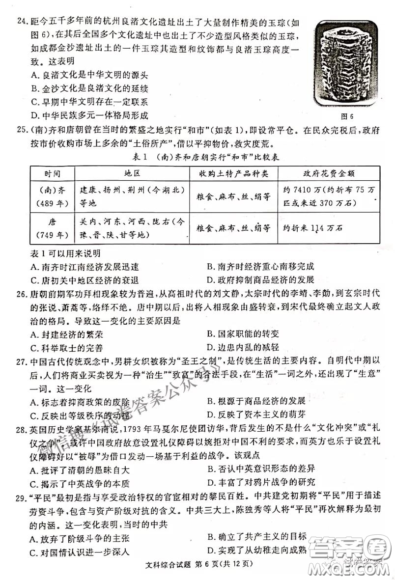 南寧市2021屆高中畢業(yè)班第一次適應(yīng)性測試文科綜合試卷及答案