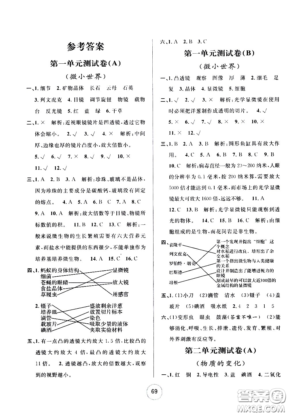 浙江大學(xué)出版社2021浙江名卷科學(xué)六年級下冊J教科版答案