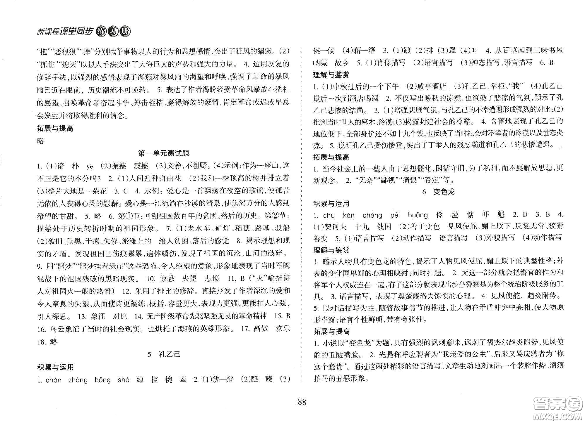 海南出版社2021新課程課堂同步練習(xí)冊九年級語文下冊人教版答案