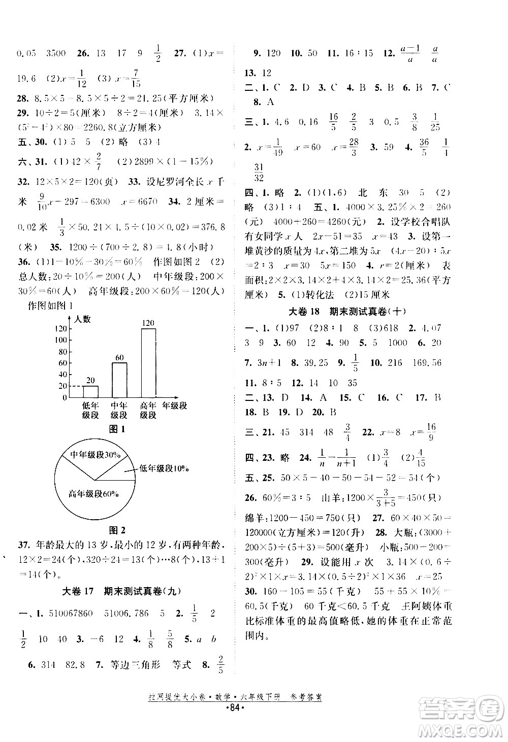 福建人民出版社2021拉網(wǎng)提優(yōu)大小卷數(shù)學(xué)六年級下冊SJ蘇教版答案