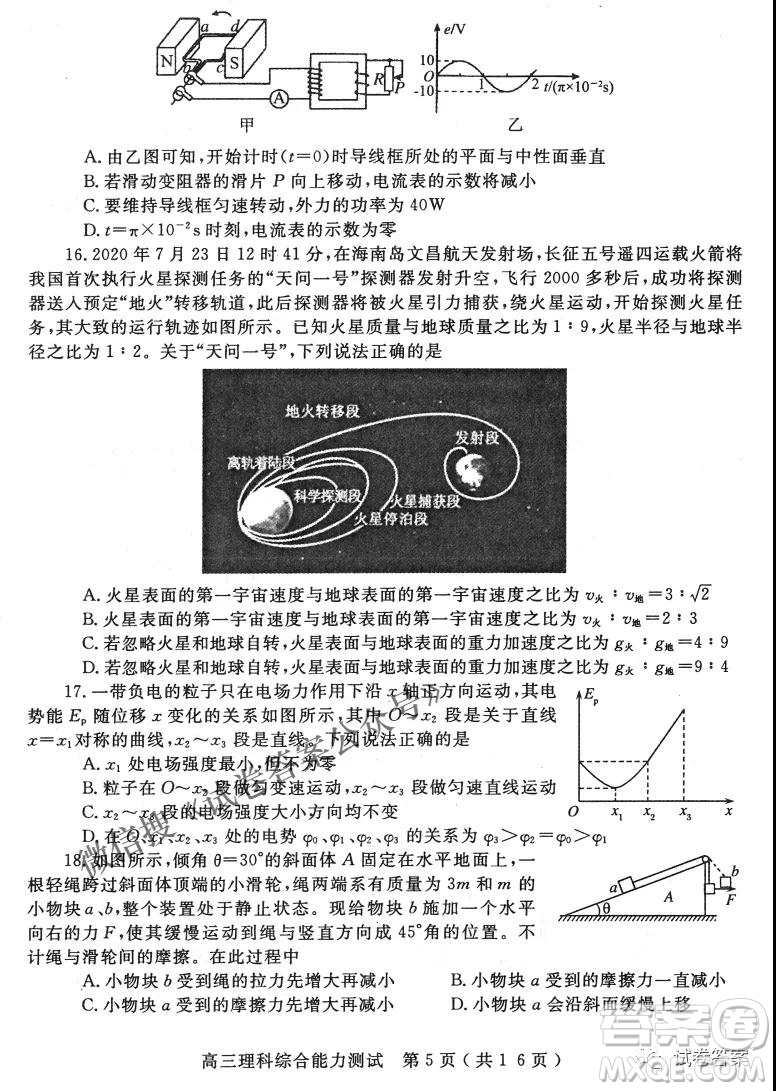 2021年河南省六市高三第一次聯(lián)考理科綜合試題及答案