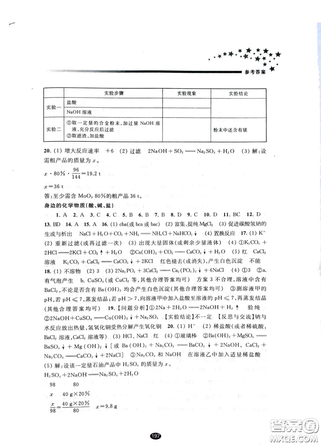 江蘇鳳凰教育出版社2021春初中畢業(yè)升學(xué)考試指導(dǎo)化學(xué)答案