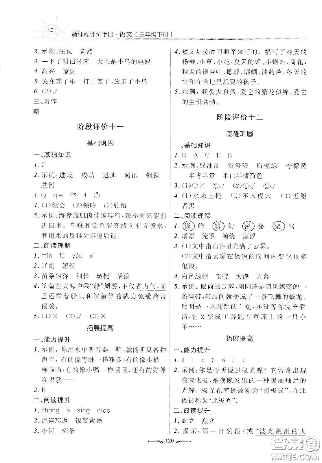 遼寧師范大學(xué)出版社2021新課程評(píng)價(jià)手冊(cè)三年級(jí)語(yǔ)文下冊(cè)答案