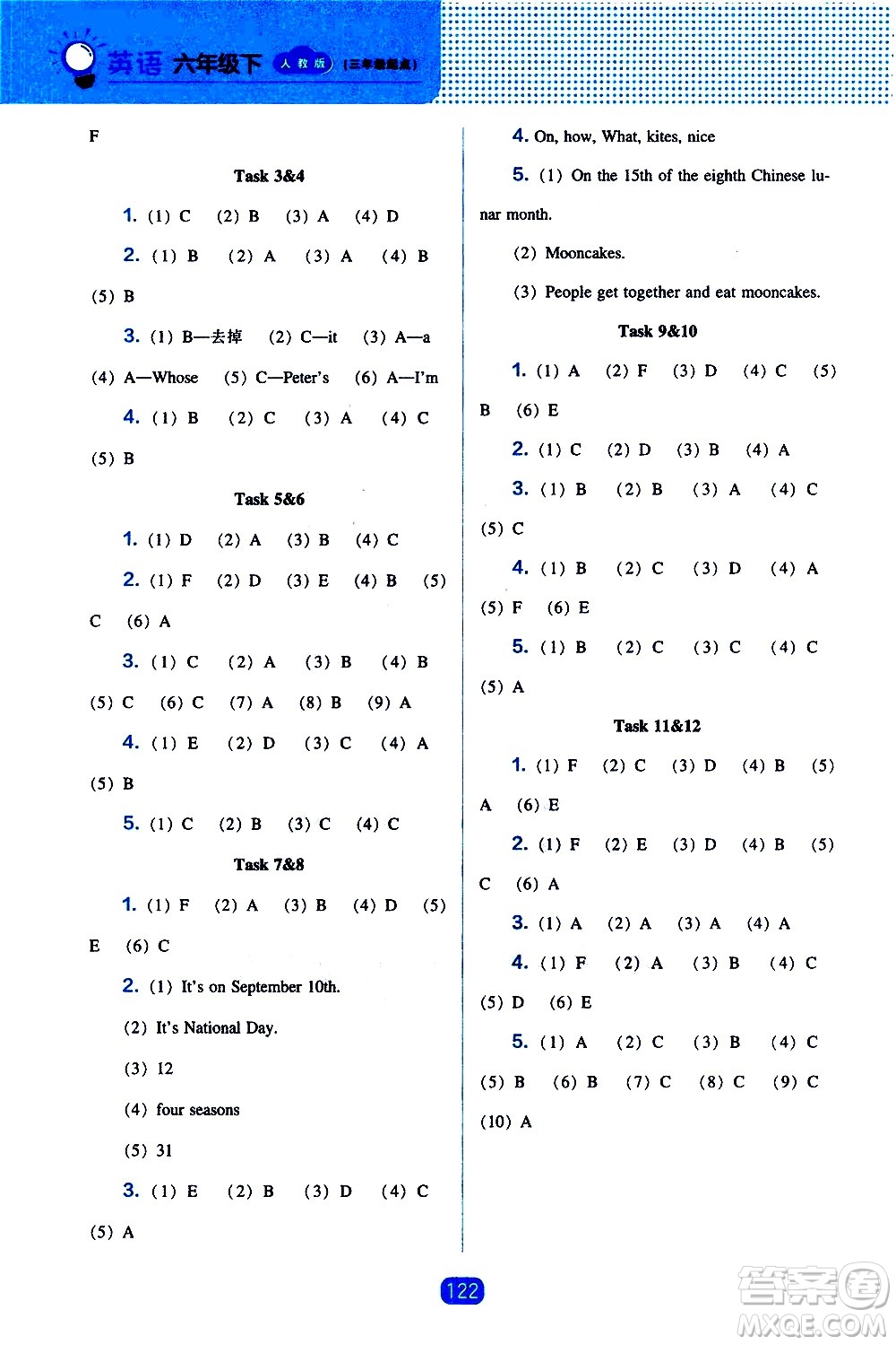 遼海出版社2021新編新課程能力培養(yǎng)英語三年級(jí)起點(diǎn)六年級(jí)下冊(cè)人教版答案