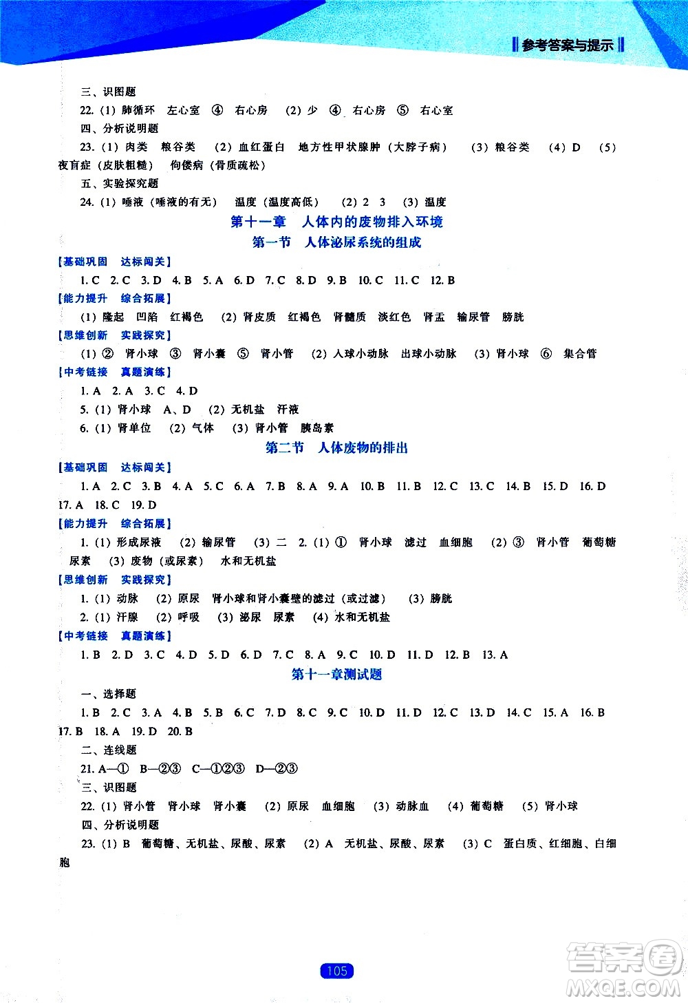 遼海出版社2021新課程生物能力培養(yǎng)七年級下冊蘇教版答案