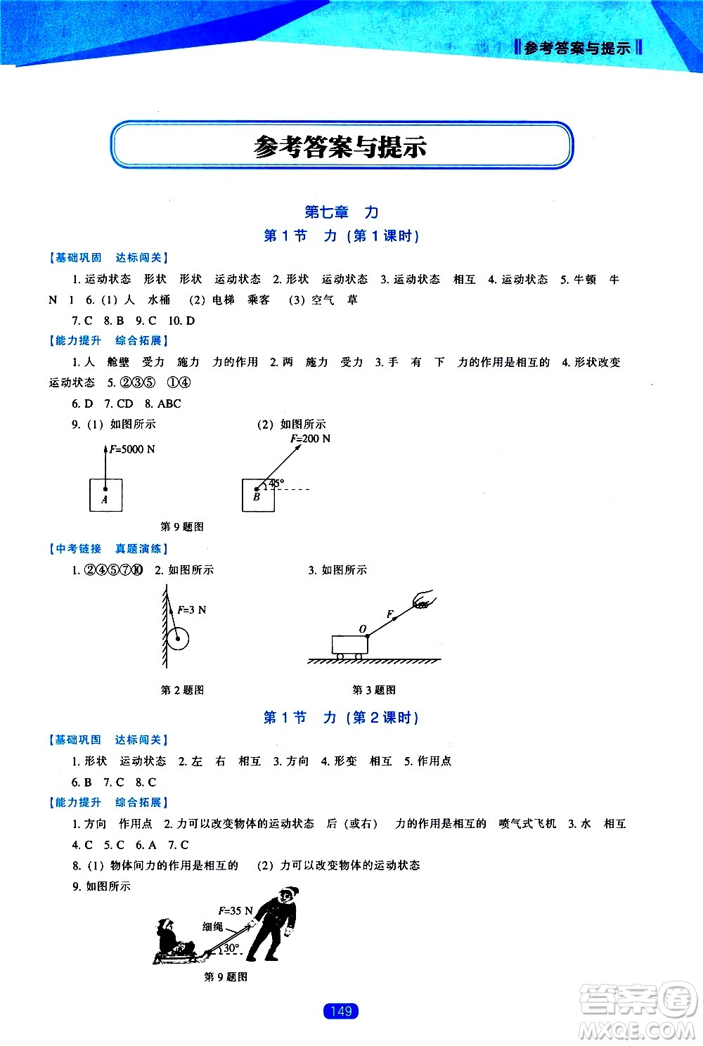 遼海出版社2021新課程物理能力培養(yǎng)八年級下冊人教版答案