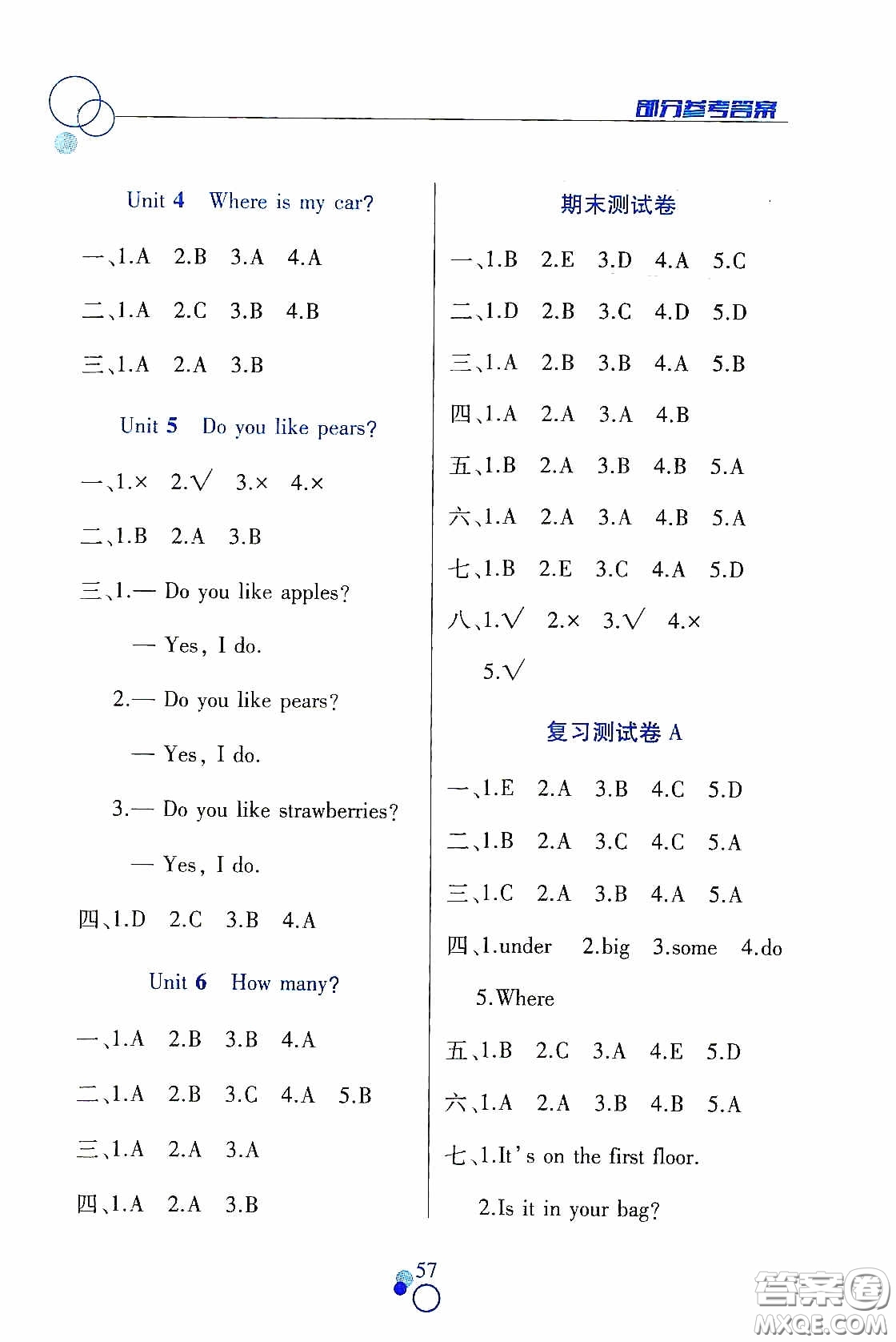 江西高校出版社2021課堂作業(yè)本三年級(jí)英語(yǔ)下冊(cè)人教PEP版答案