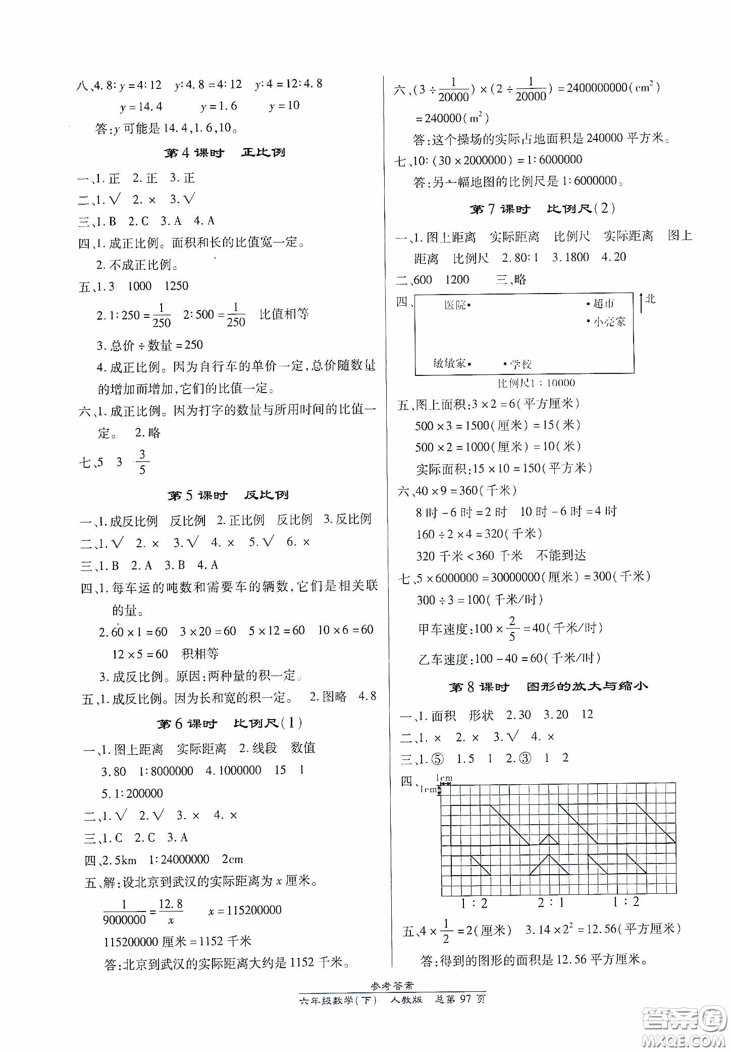 陽光出版社2021匯文圖書卓越課堂六年級(jí)數(shù)學(xué)下冊(cè)人教版答案