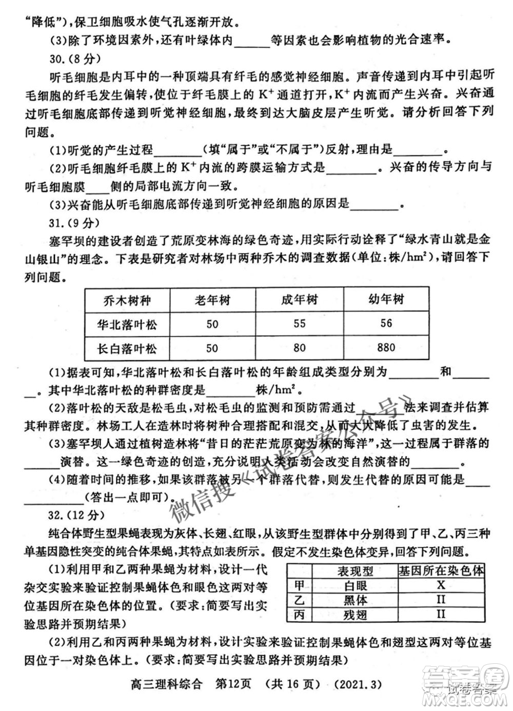 洛陽市2020-2021學(xué)年高中三年級第二次統(tǒng)一考試?yán)砜凭C合試題及答案