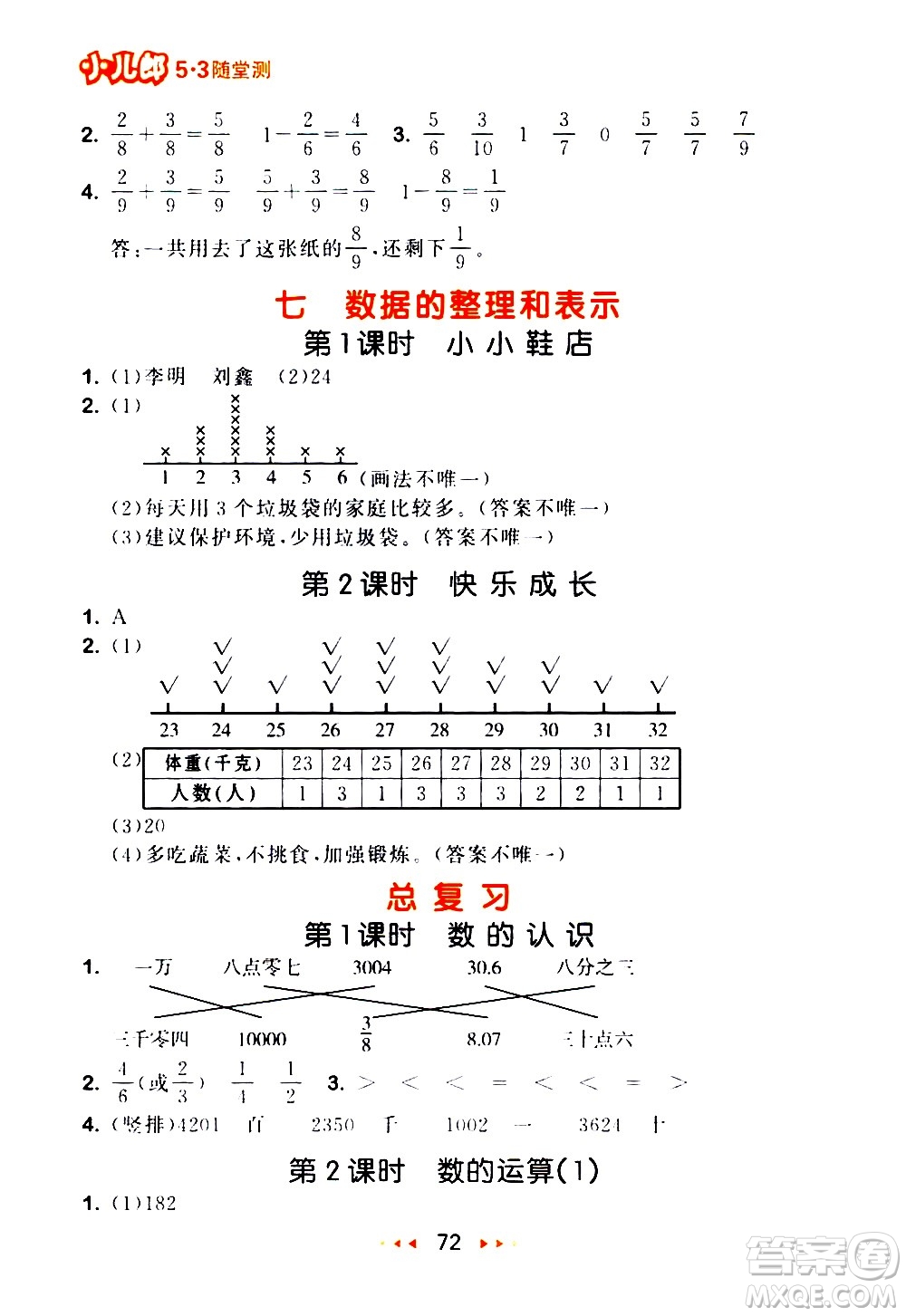 教育科學(xué)出版社2021春季53隨堂測小學(xué)數(shù)學(xué)三年級下冊BSD北師大版答案