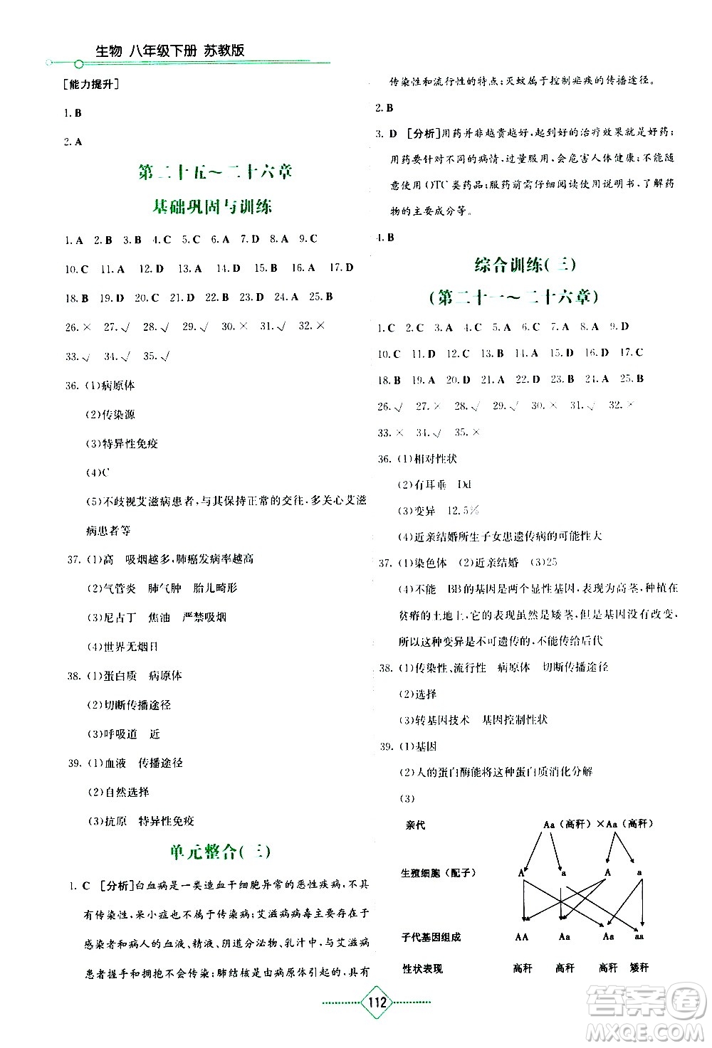 湖南教育出版社2021學(xué)法大視野生物八年級(jí)下冊(cè)蘇教版答案