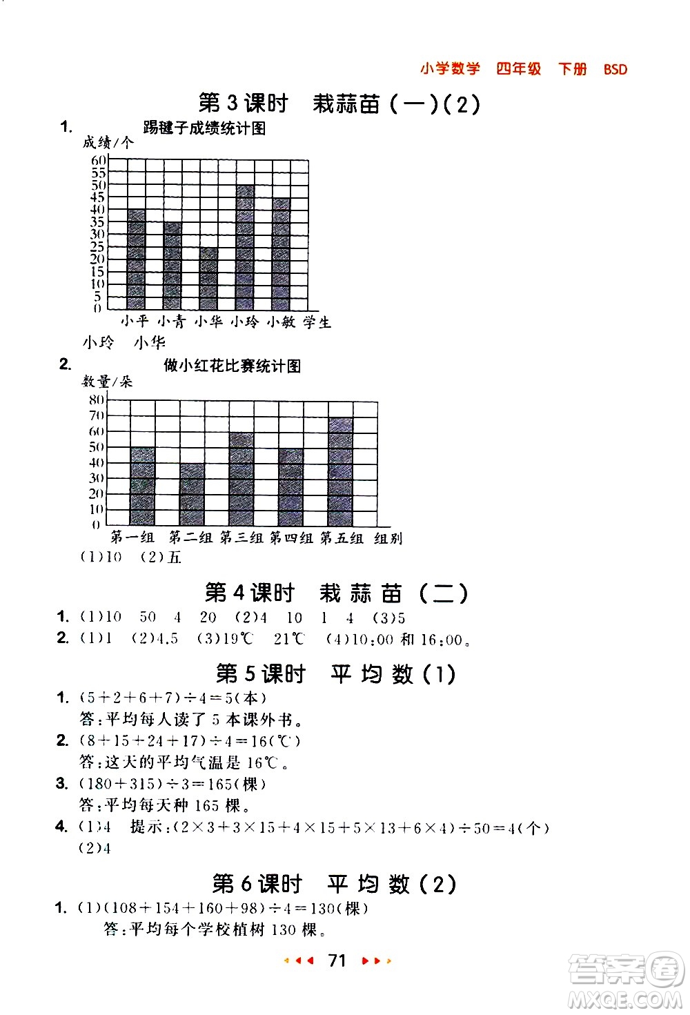 教育科學(xué)出版社2021春季53隨堂測(cè)小學(xué)數(shù)學(xué)四年級(jí)下冊(cè)BSD北師大版答案