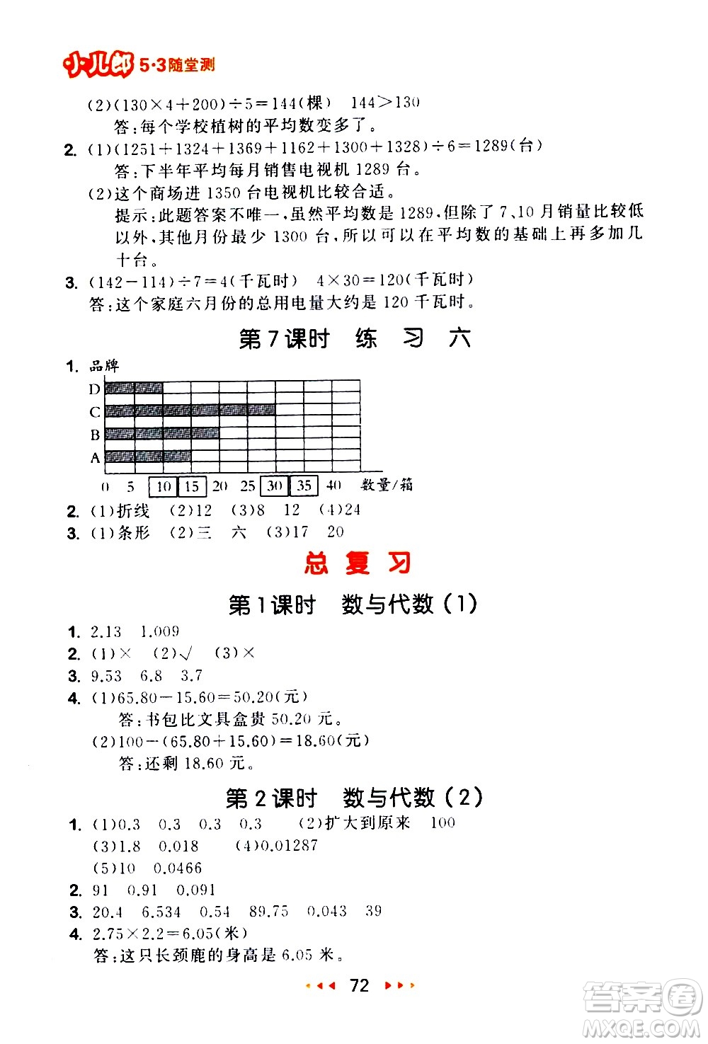 教育科學(xué)出版社2021春季53隨堂測(cè)小學(xué)數(shù)學(xué)四年級(jí)下冊(cè)BSD北師大版答案