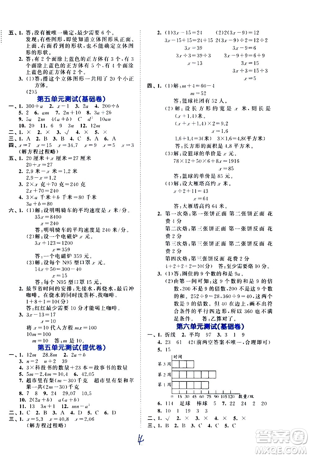 西安出版社2021春季53全優(yōu)卷小學(xué)數(shù)學(xué)四年級下冊BSD北師大版答案