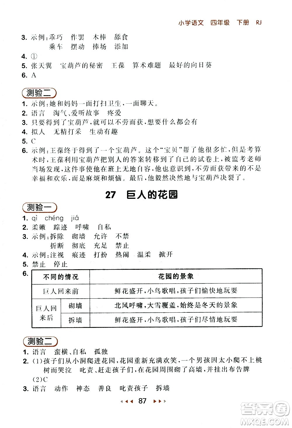 教育科學(xué)出版社2021春季53隨堂測小學(xué)語文四年級下冊RJ人教版答案