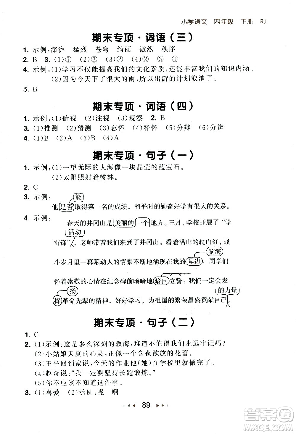 教育科學(xué)出版社2021春季53隨堂測小學(xué)語文四年級下冊RJ人教版答案