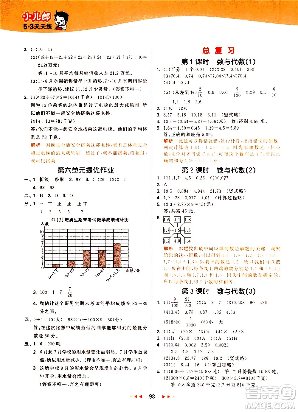 教育科學(xué)出版社2021春季53天天練小學(xué)數(shù)學(xué)四年級(jí)下冊(cè)BSD北師大版答案