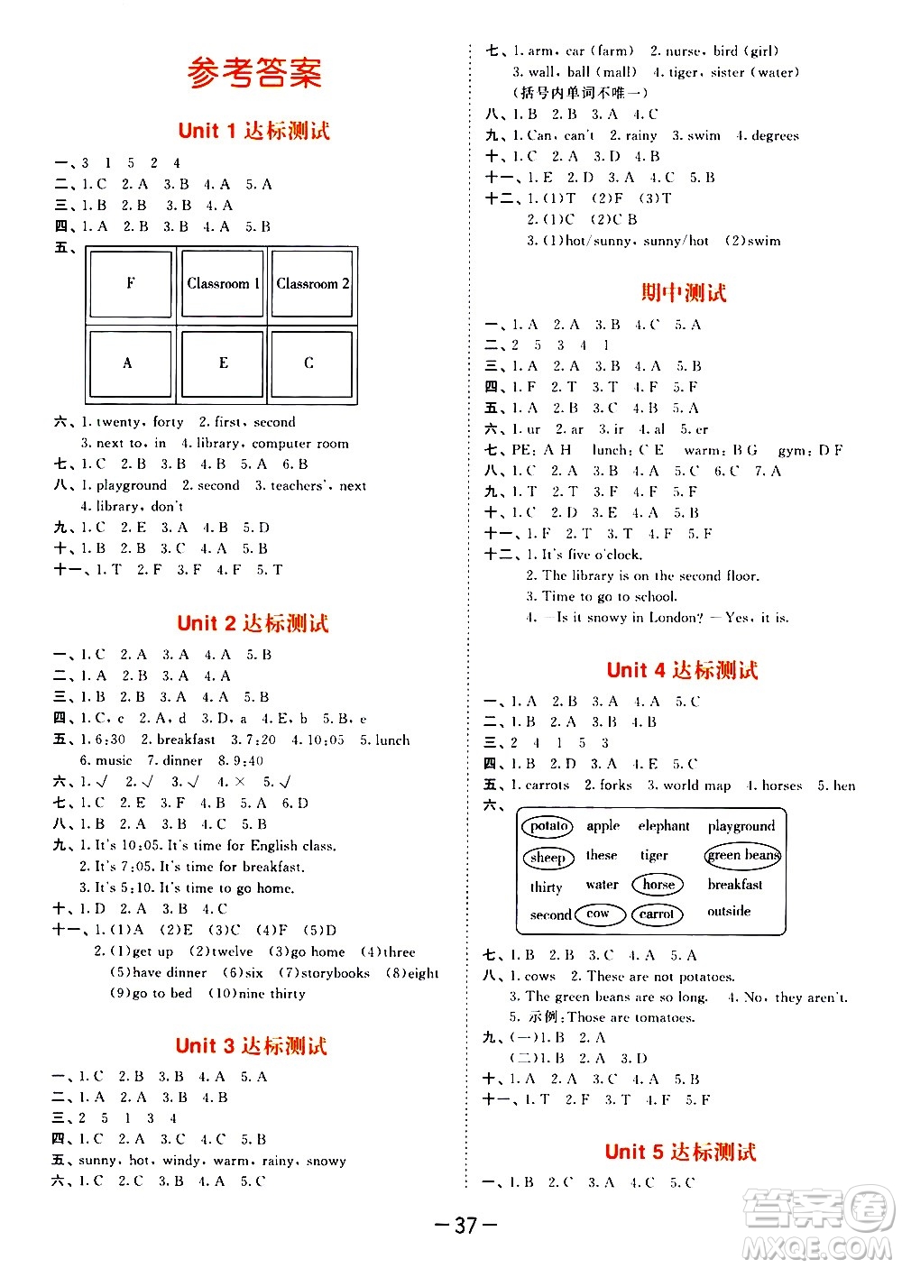 教育科學(xué)出版社2021春季53天天練測(cè)評(píng)卷小學(xué)英語(yǔ)四年級(jí)下冊(cè)RP人教版答案