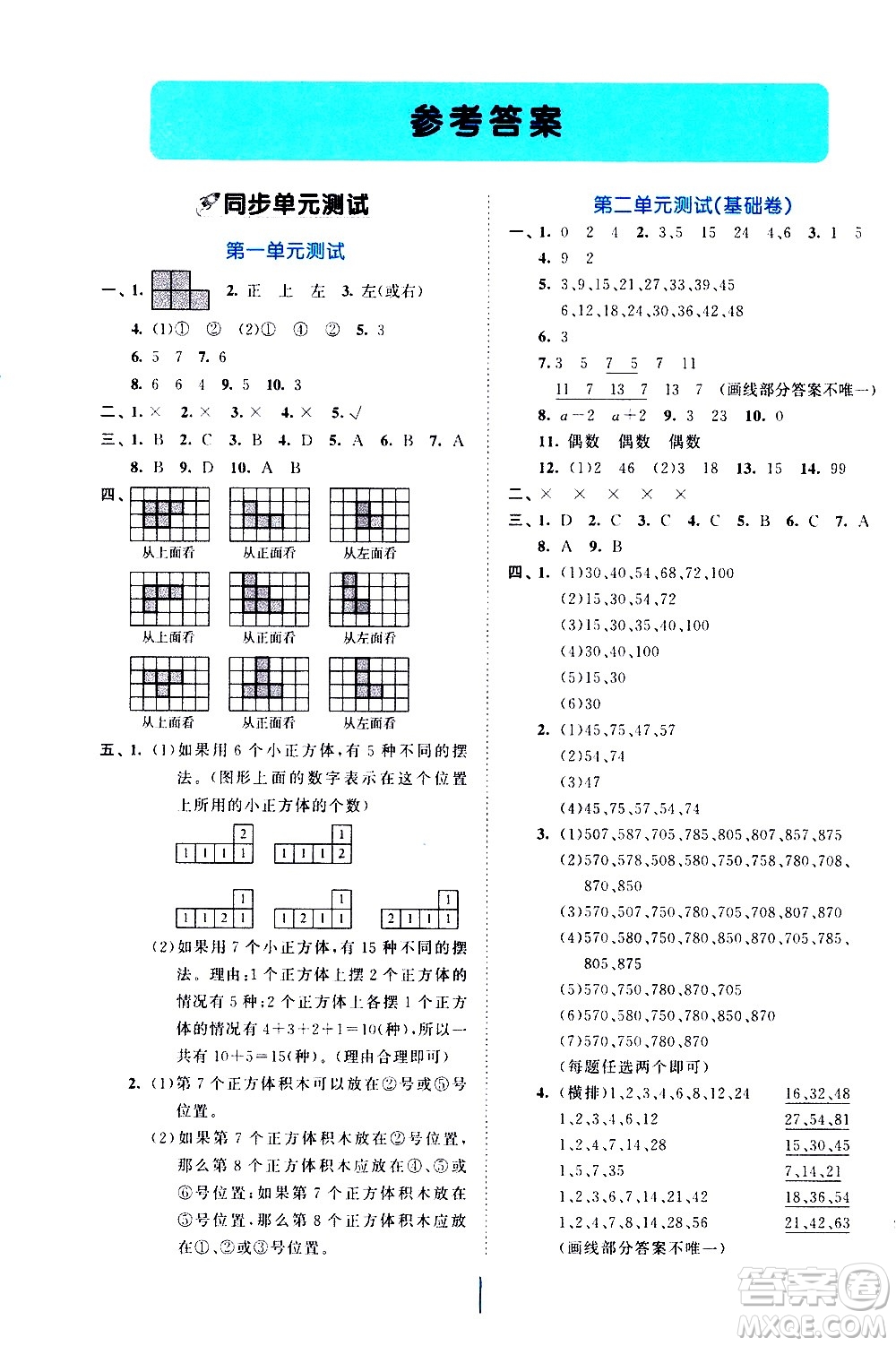 西安出版社2021春季53全優(yōu)卷小學(xué)數(shù)學(xué)五年級(jí)下冊(cè)RJ人教版答案