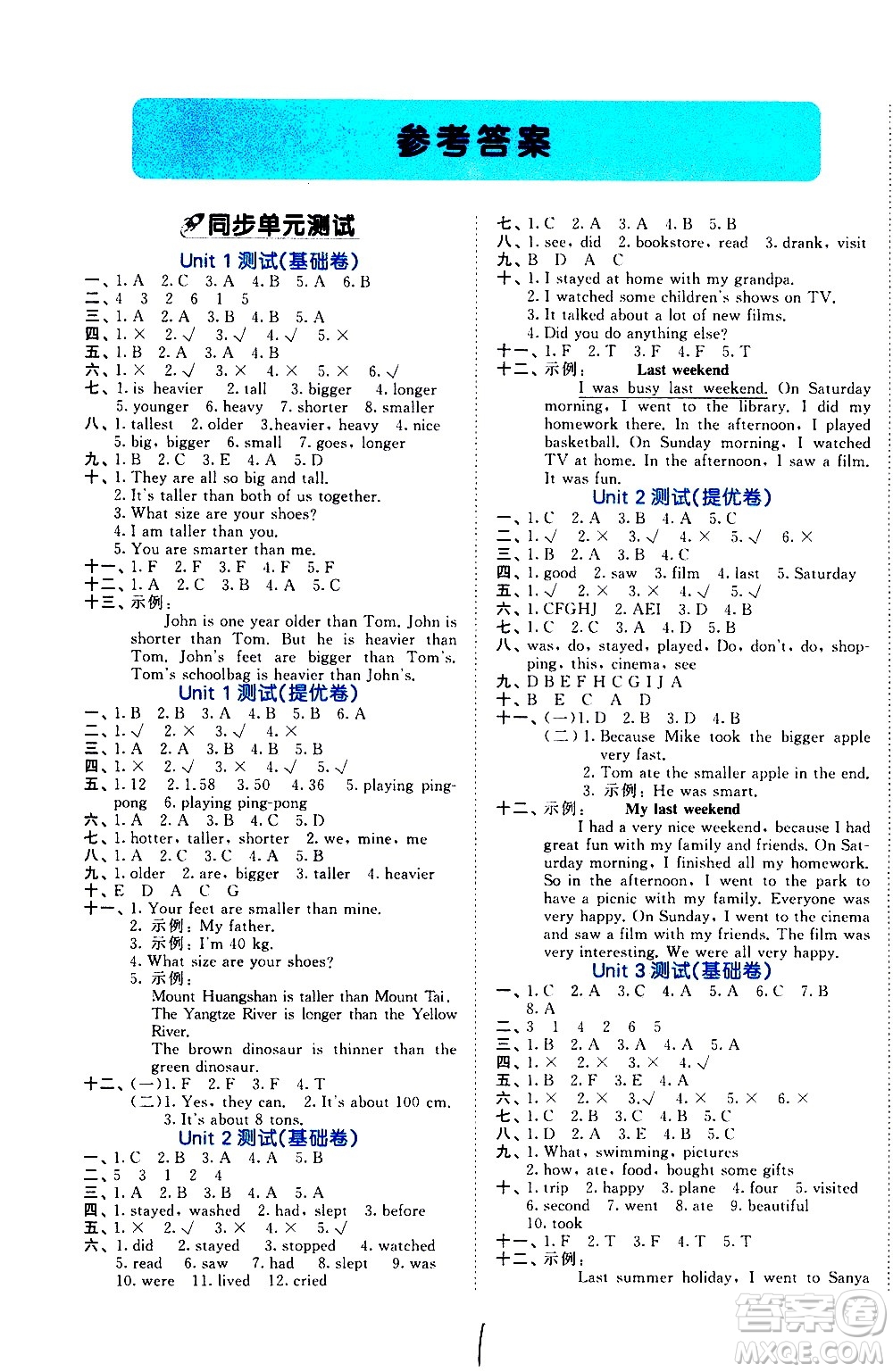 西安出版社2021春季53全優(yōu)卷小學(xué)英語(yǔ)六年級(jí)下冊(cè)RP人教版答案