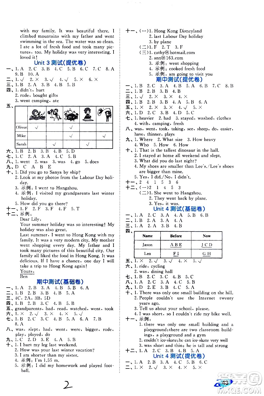 西安出版社2021春季53全優(yōu)卷小學(xué)英語(yǔ)六年級(jí)下冊(cè)RP人教版答案