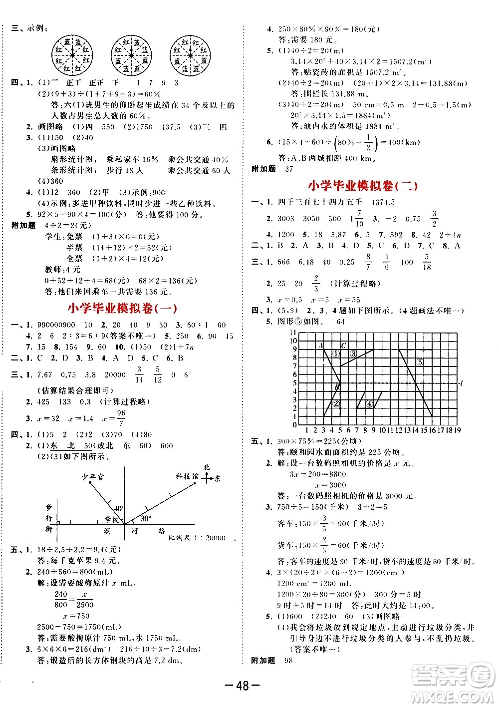 教育科學(xué)出版社2021春季53天天練測評卷小學(xué)數(shù)學(xué)六年級下冊BSD北師大版答案