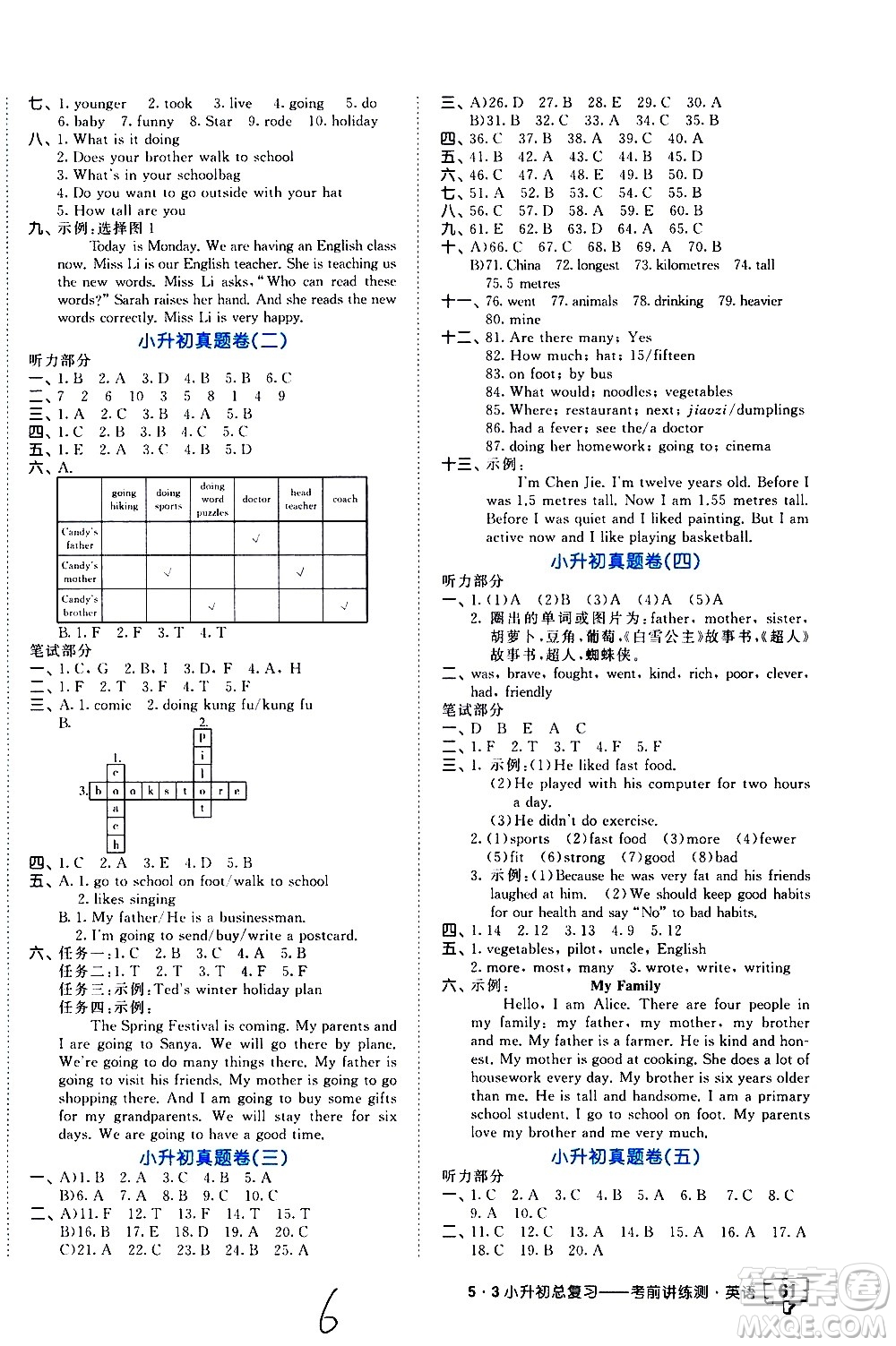 教育科學(xué)出版社2021年53小升初總復(fù)習(xí)考前講練測英語答案