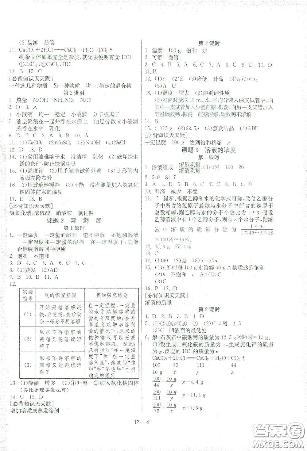 江蘇人民出版社2021春雨教育課時(shí)訓(xùn)練九年級化學(xué)下冊人民教育版答案