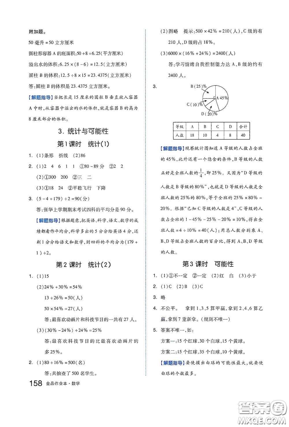 天津人民出版社2021春全品作業(yè)本六年級數(shù)學(xué)下冊蘇教版答案