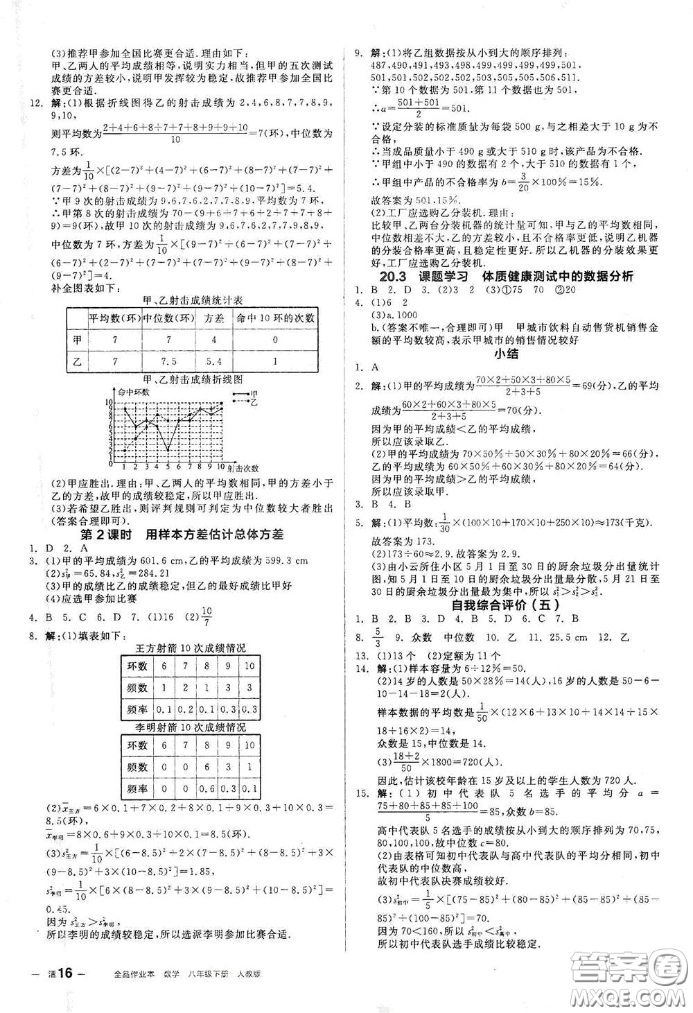 陽光出版社2021春全品作業(yè)本八年級數(shù)學下冊新課標人教版江西省專用答案