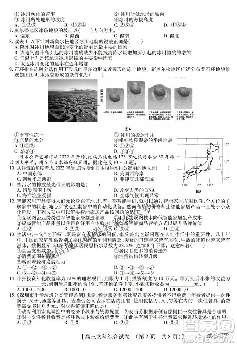 內(nèi)蒙古2021高三年級(jí)三月模擬調(diào)研卷文科綜合試題及答案