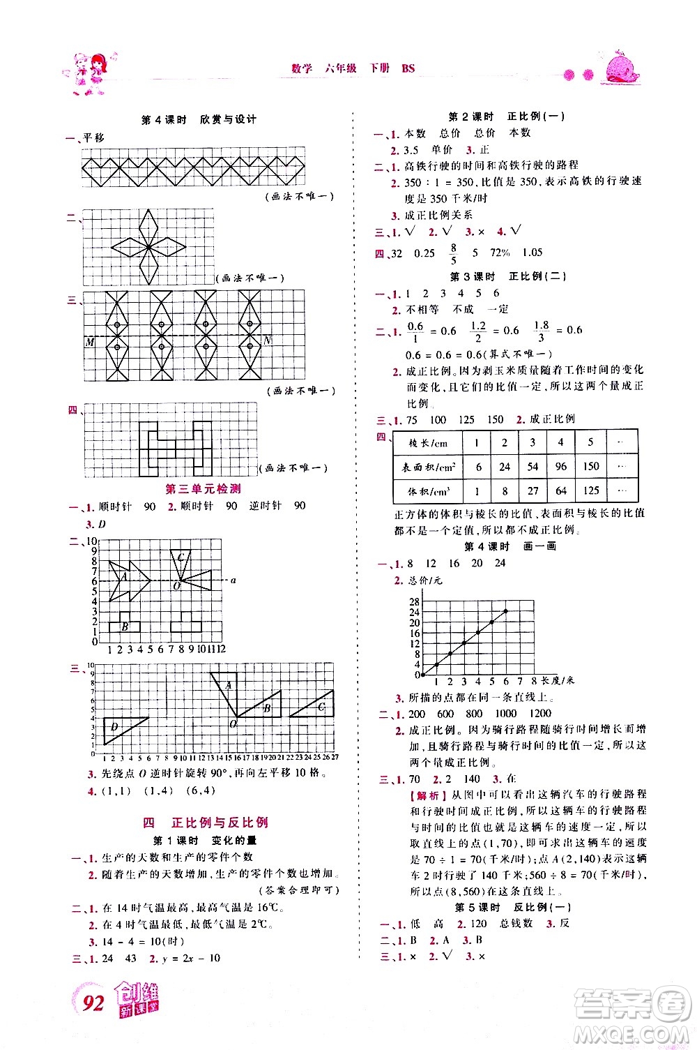 江西人民出版社2021王朝霞創(chuàng)維新課堂數(shù)學六年級下冊BS北師大版答案