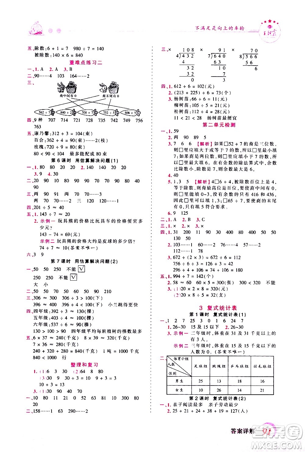 江西人民出版社2021王朝霞創(chuàng)維新課堂數(shù)學(xué)三年級下冊RJ人教版答案