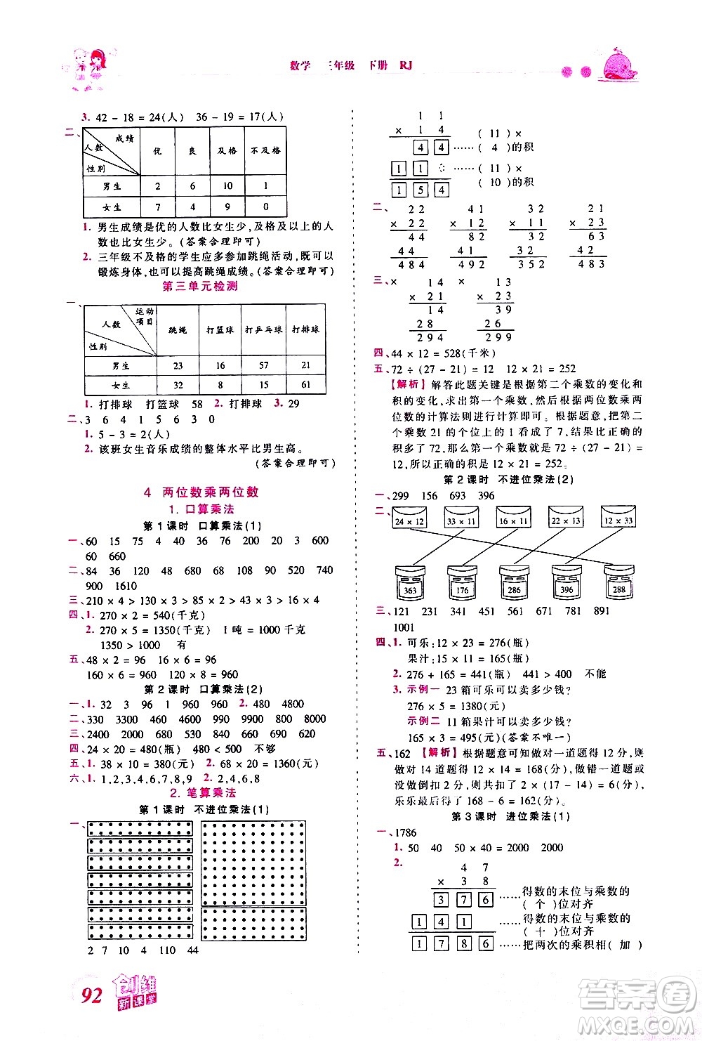 江西人民出版社2021王朝霞創(chuàng)維新課堂數(shù)學(xué)三年級下冊RJ人教版答案