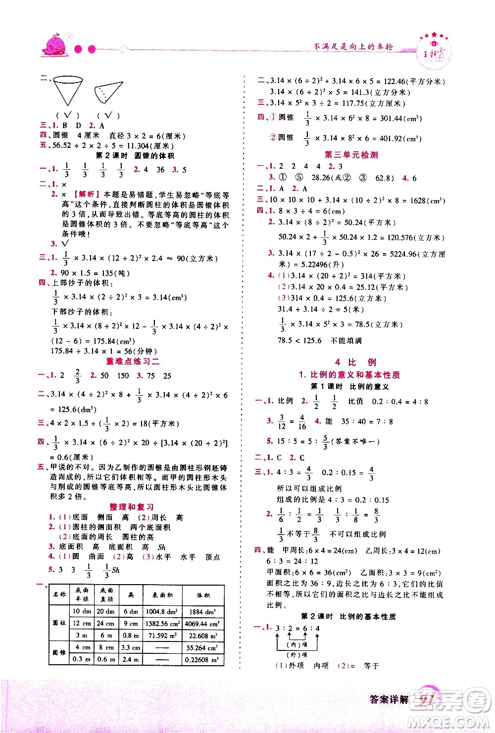 江西人民出版社2021王朝霞創(chuàng)維新課堂數(shù)學(xué)六年級下冊RJ人教版答案