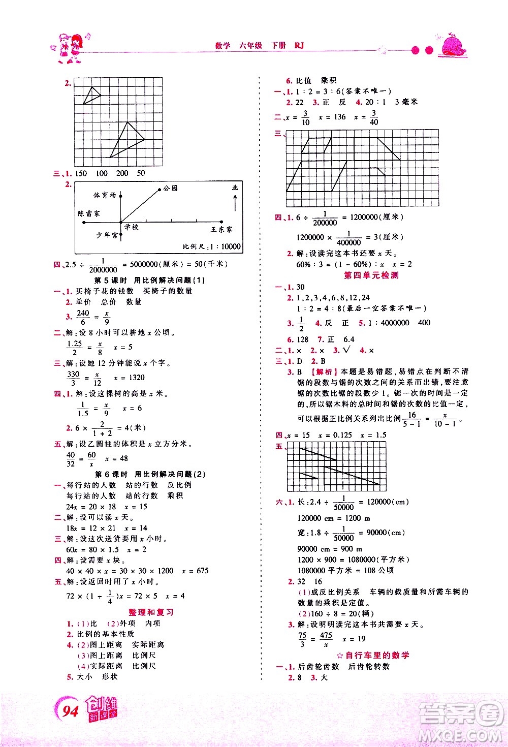 江西人民出版社2021王朝霞創(chuàng)維新課堂數(shù)學(xué)六年級下冊RJ人教版答案