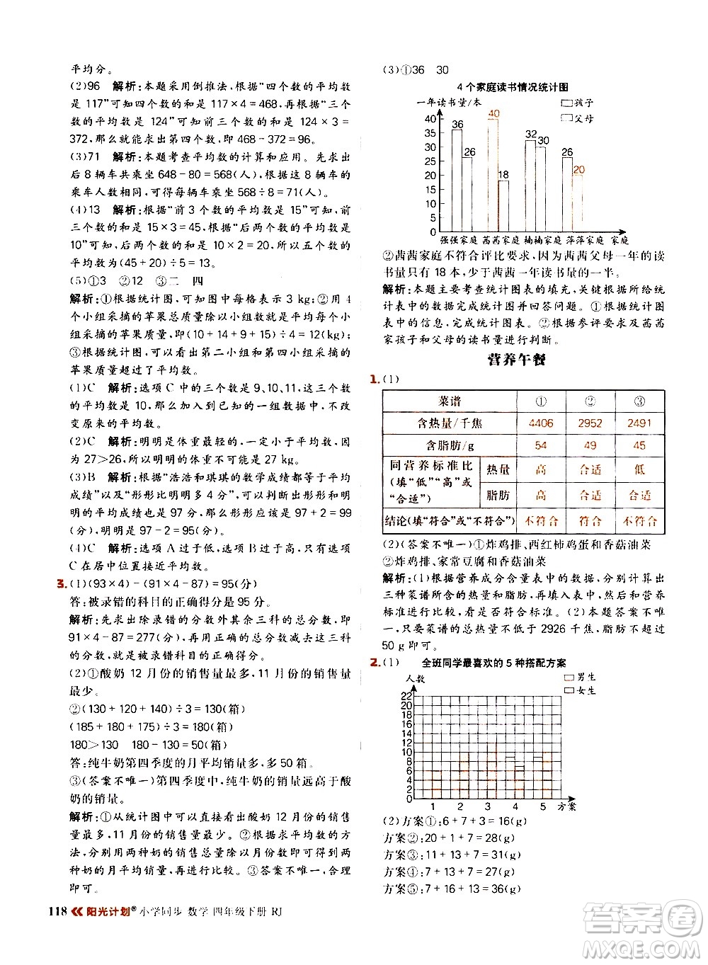 延邊大學(xué)出版社2021春陽光計劃小學(xué)同步數(shù)學(xué)四年級下冊RJ人教版答案