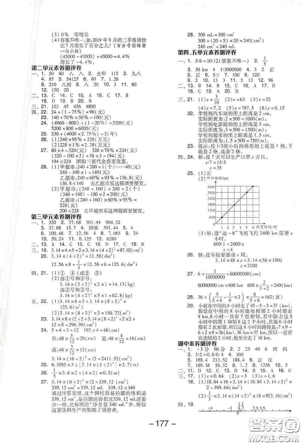 開明出版社2021全品學(xué)練考六年級數(shù)學(xué)下冊人教版答案