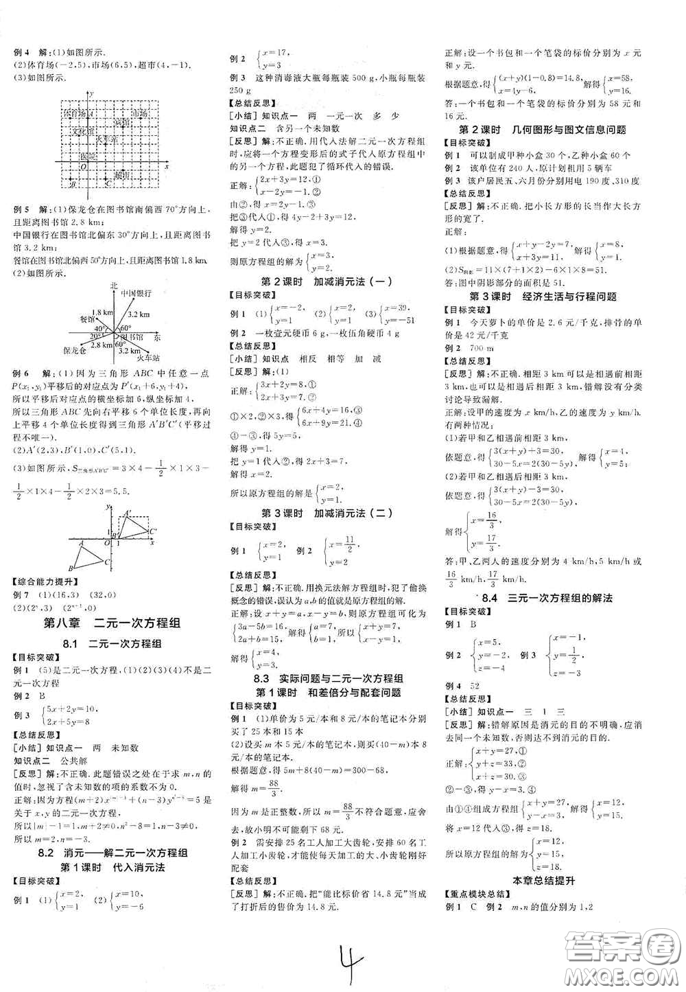 陽光出版社2021春全品學練考聽課手冊七年級數(shù)學下冊新課標人教版江西省專用答案