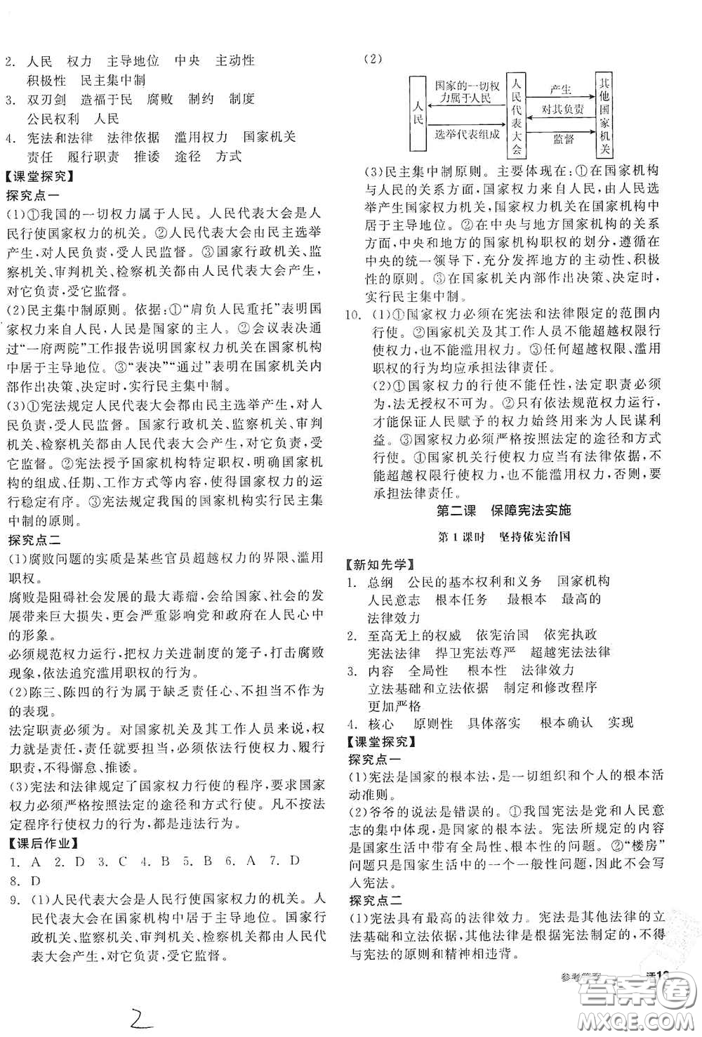 陽光出版社2021春全品學(xué)練考八年級(jí)道德與法治下冊(cè)新課標(biāo)人教版答案