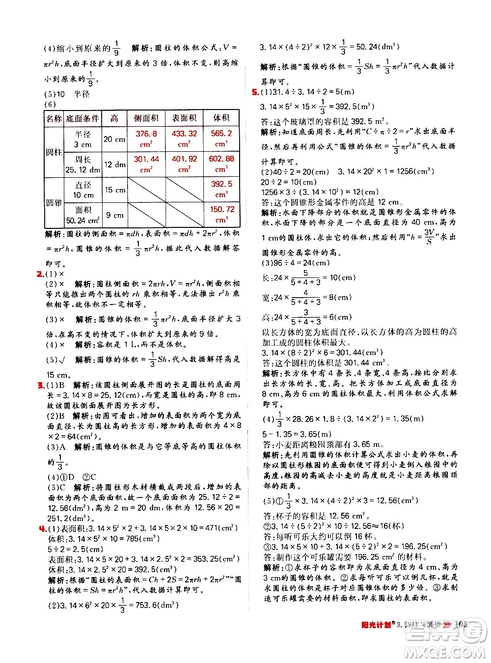 延邊大學(xué)出版社2021春陽光計劃小學(xué)同步數(shù)學(xué)六年級下冊RJ人教版答案