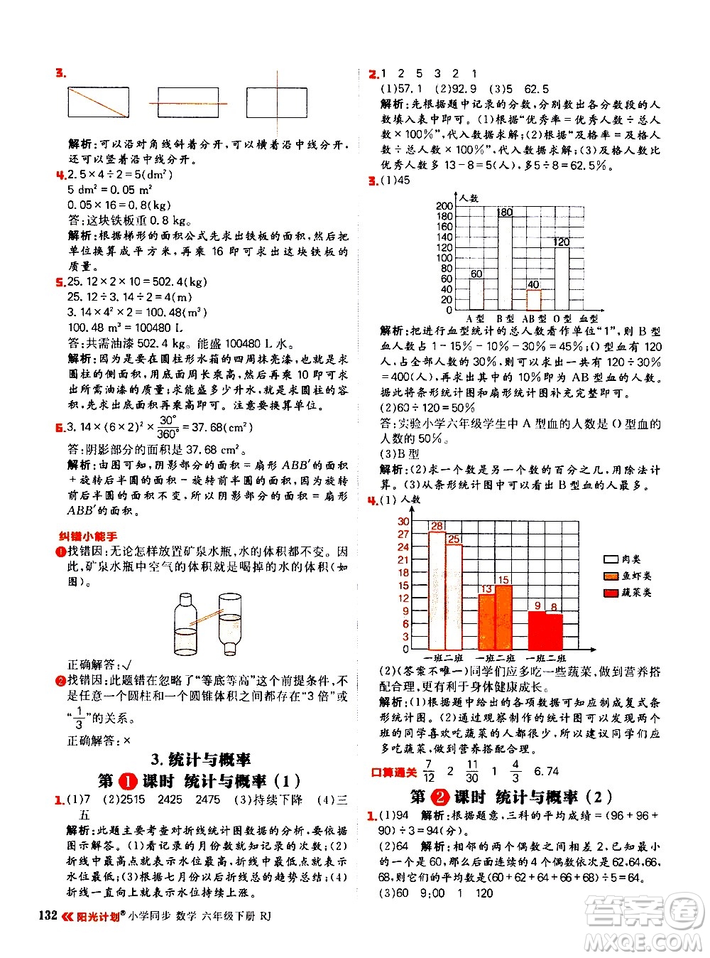 延邊大學(xué)出版社2021春陽光計劃小學(xué)同步數(shù)學(xué)六年級下冊RJ人教版答案