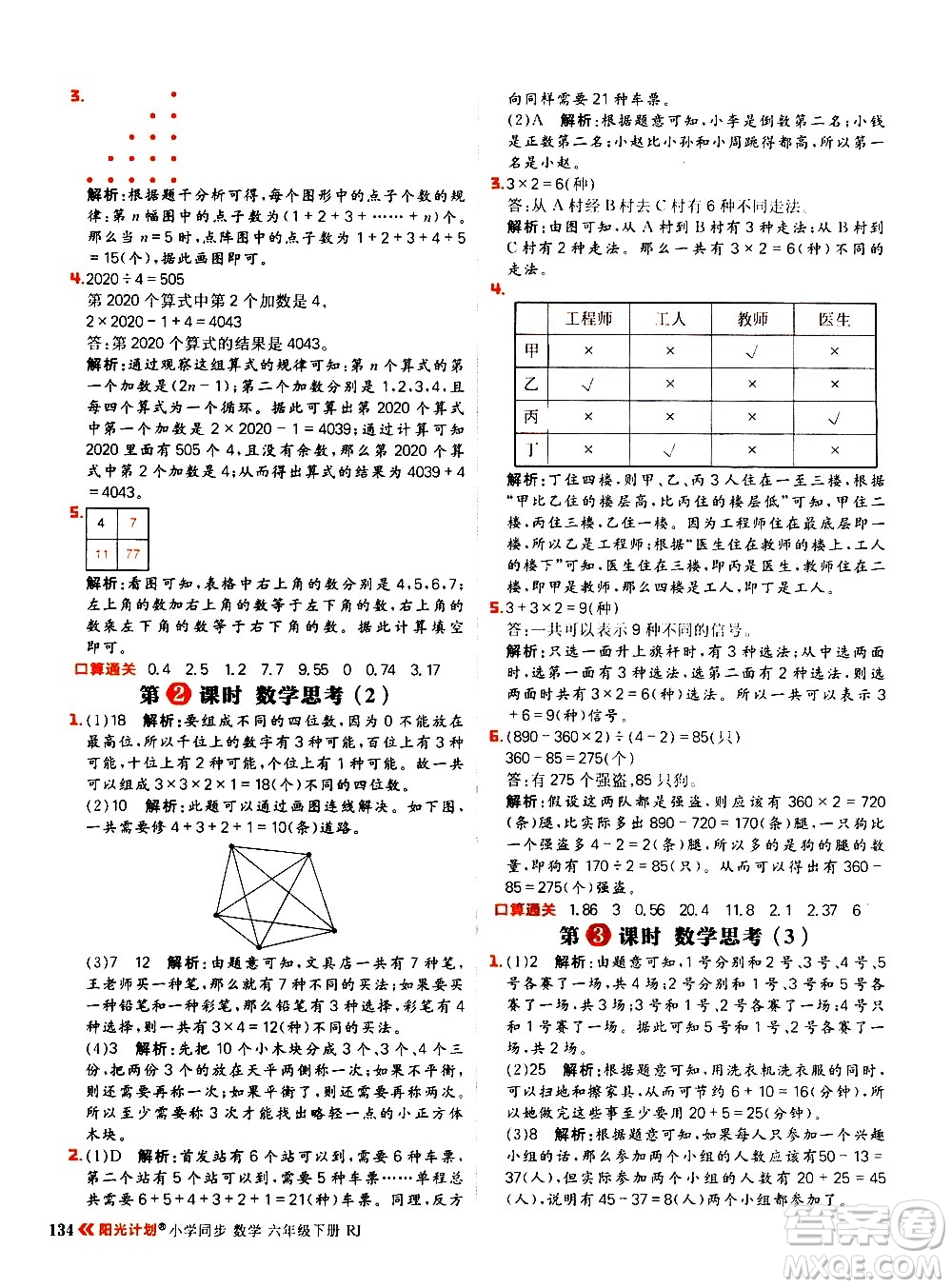 延邊大學(xué)出版社2021春陽光計劃小學(xué)同步數(shù)學(xué)六年級下冊RJ人教版答案