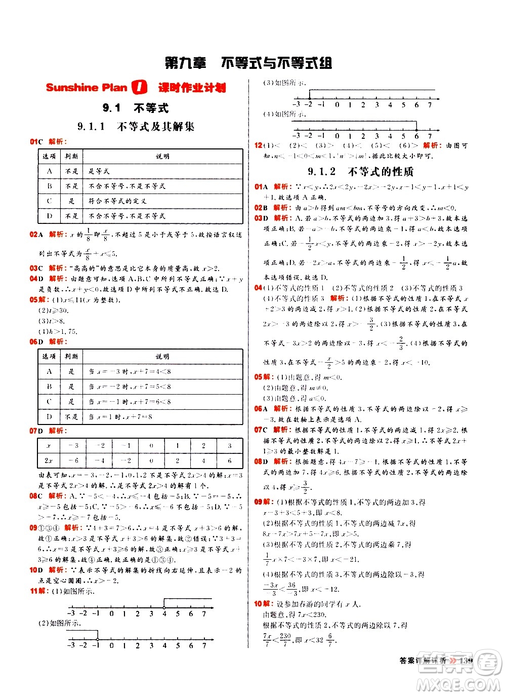 黑龍江教育出版社2021春陽光計劃初中同步數(shù)學(xué)七年級下冊R人教版答案