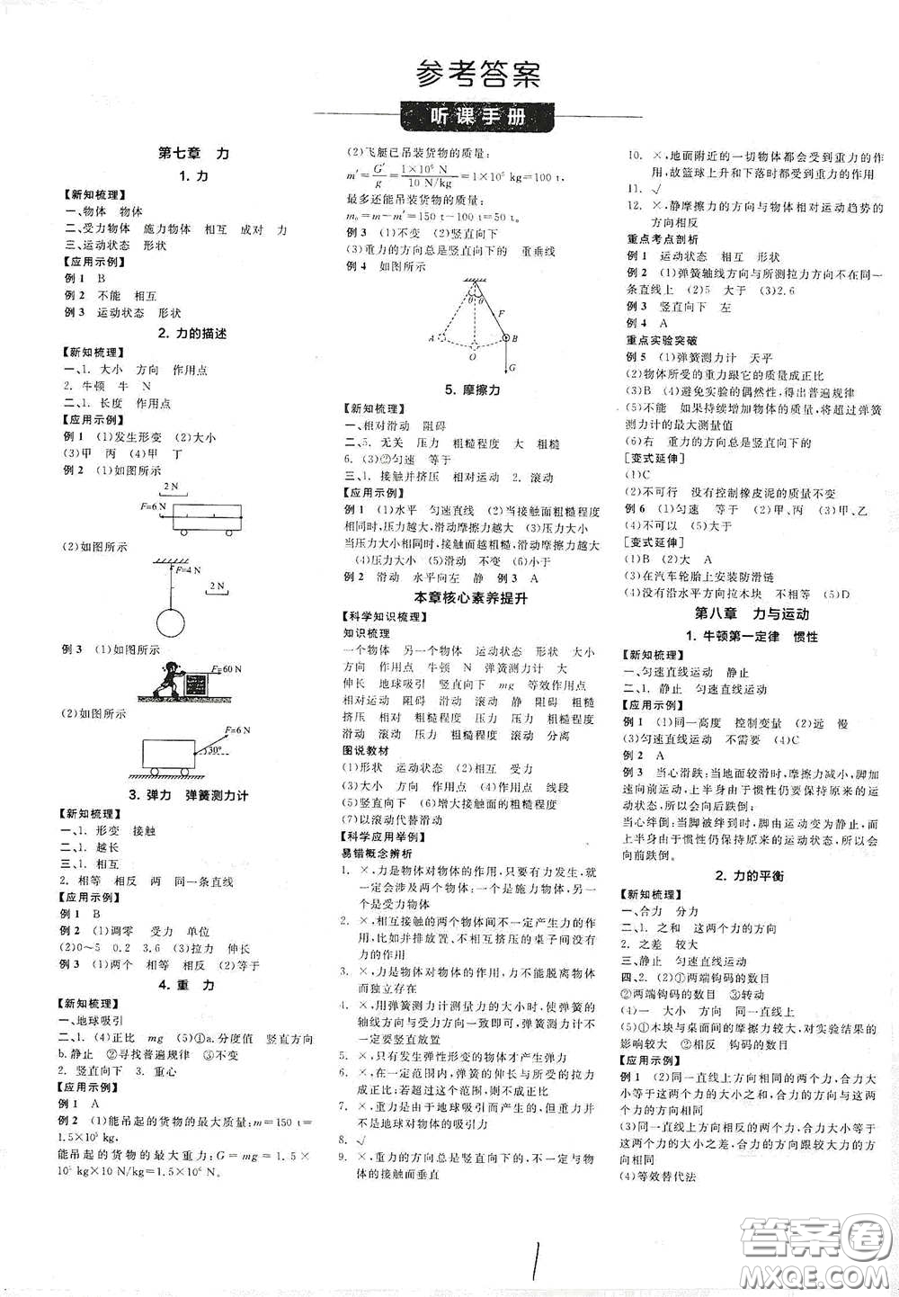 天津人民出版社2021全品學(xué)練考聽(tīng)課手冊(cè)八年級(jí)物理下冊(cè)新課標(biāo)教科版江西專用答案