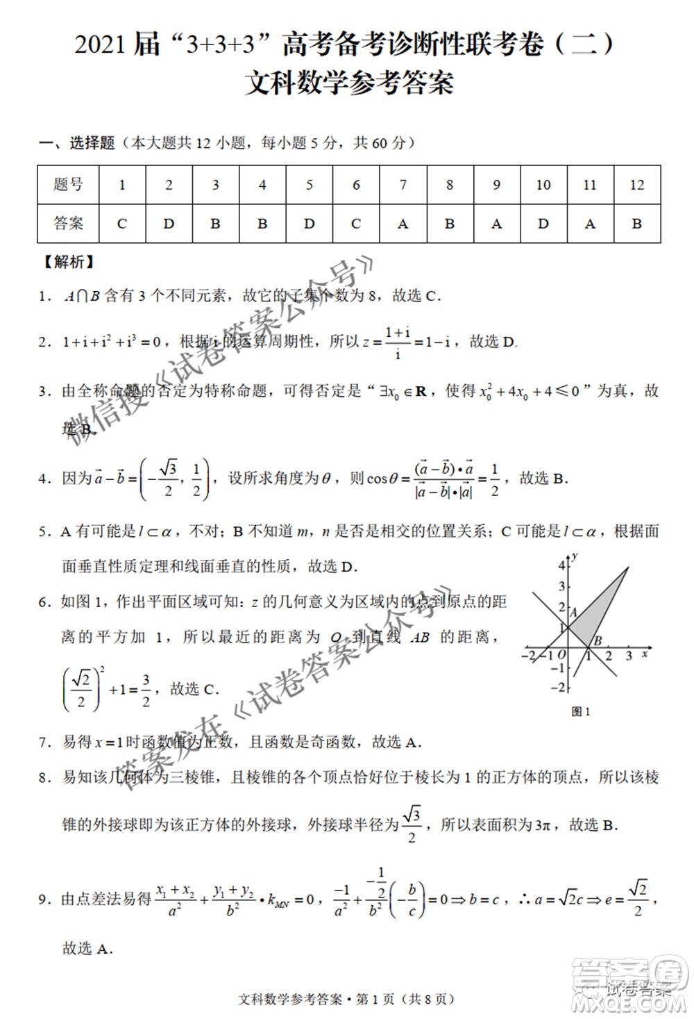 2021屆3+3+3高考備考診斷性聯(lián)考卷二文科數(shù)學(xué)試題及答案